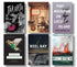 Cover of the collection Noir/Mystery, highlighting the covers of six different titles; "Jakarta", "Miniatures", "Pink Mountain On Locust Island", "Ramifications", "Reel Bay", and "Submergence". 