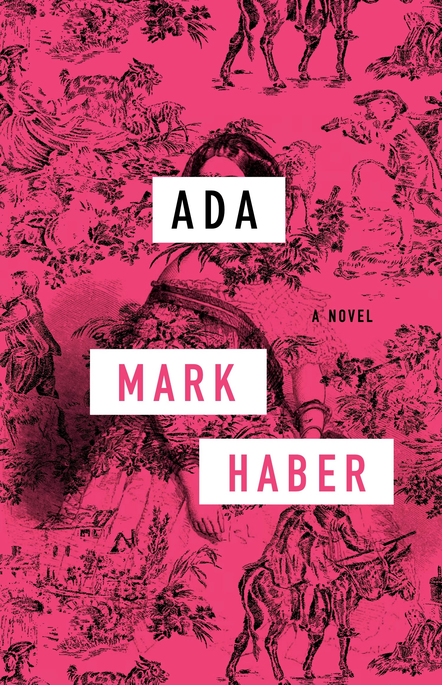 Book cover of 'Ada' by Mark Haber with pink background and black illustrations