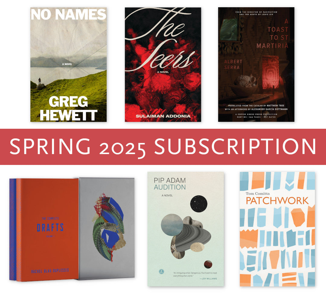 Cover of the Spring 2025 Subscription, showing the featured titles; "No Names", "The Seer…