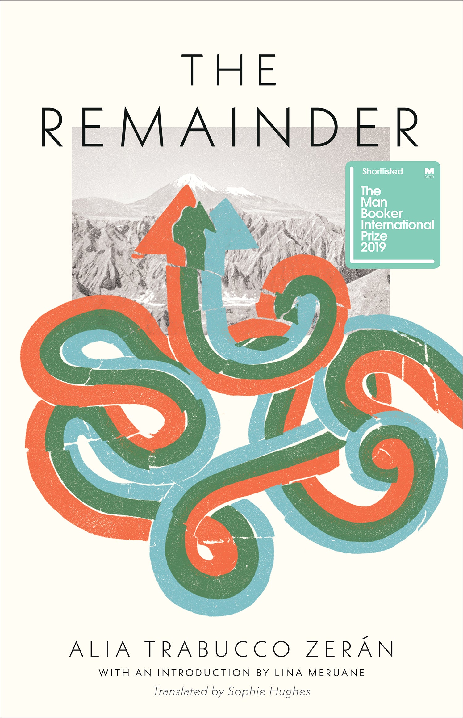 Book cover featuring an image of a mountain landscape in black and white and a orange, green, and blue arrow swirling around the cover but eventually pointing to the top of the mountain 