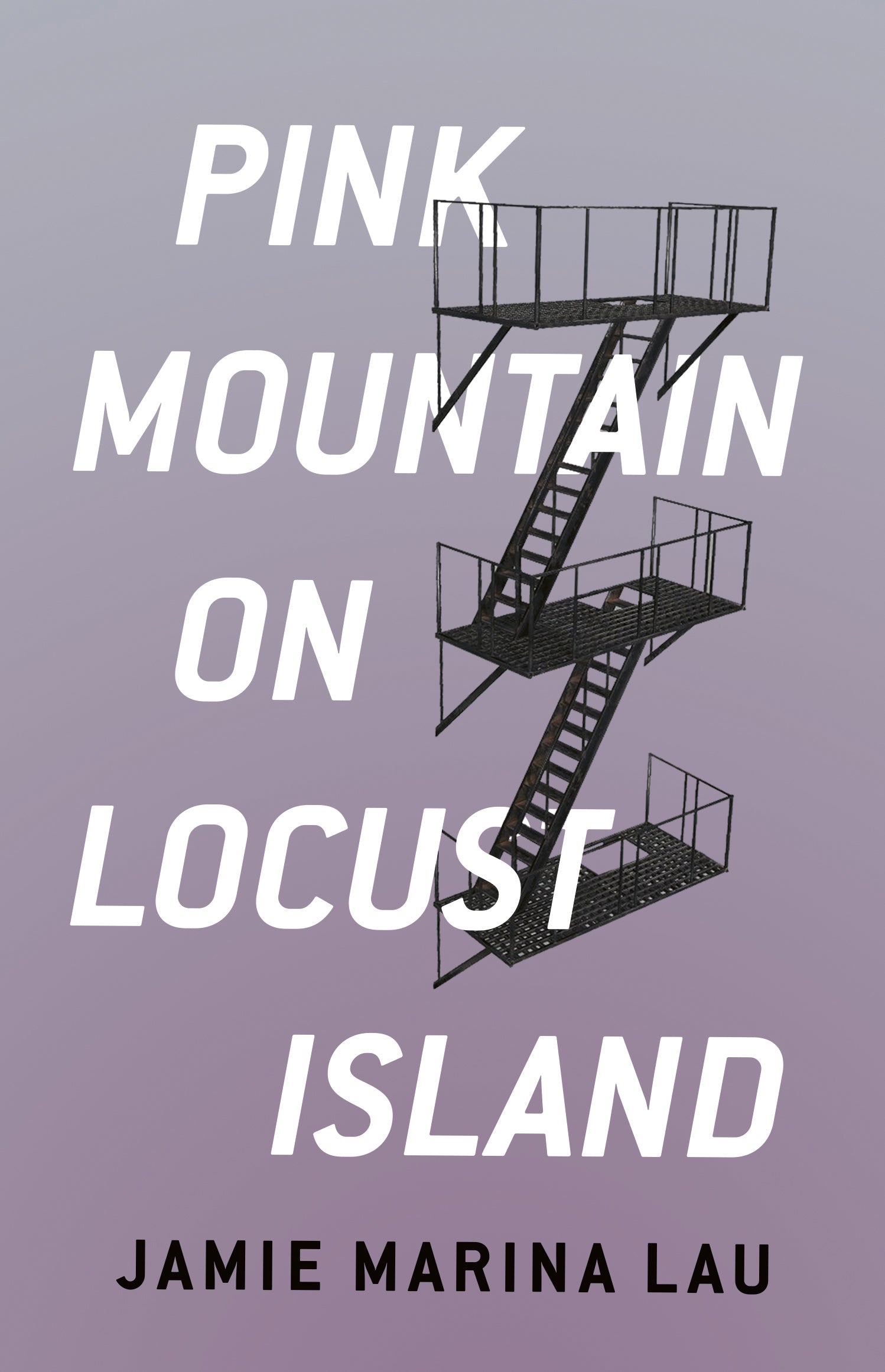 Book cover featuring purple background with an image of a three floor balcony stair set overlapping the title in white bold text