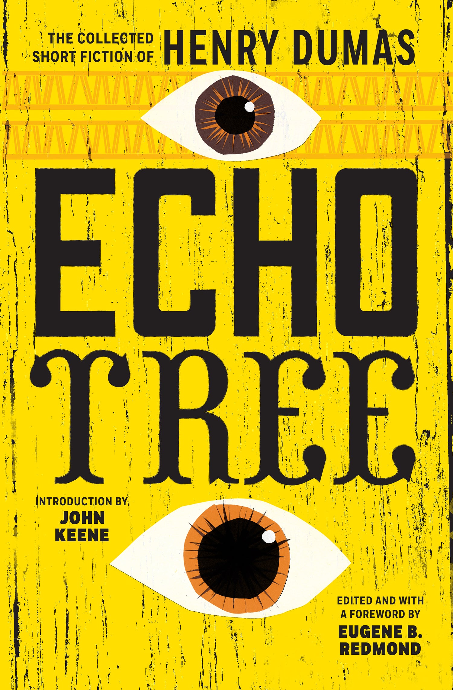Book cover featuring yellow textured cover with two images of a brown eye on the top and bottom of the title written in bold black text