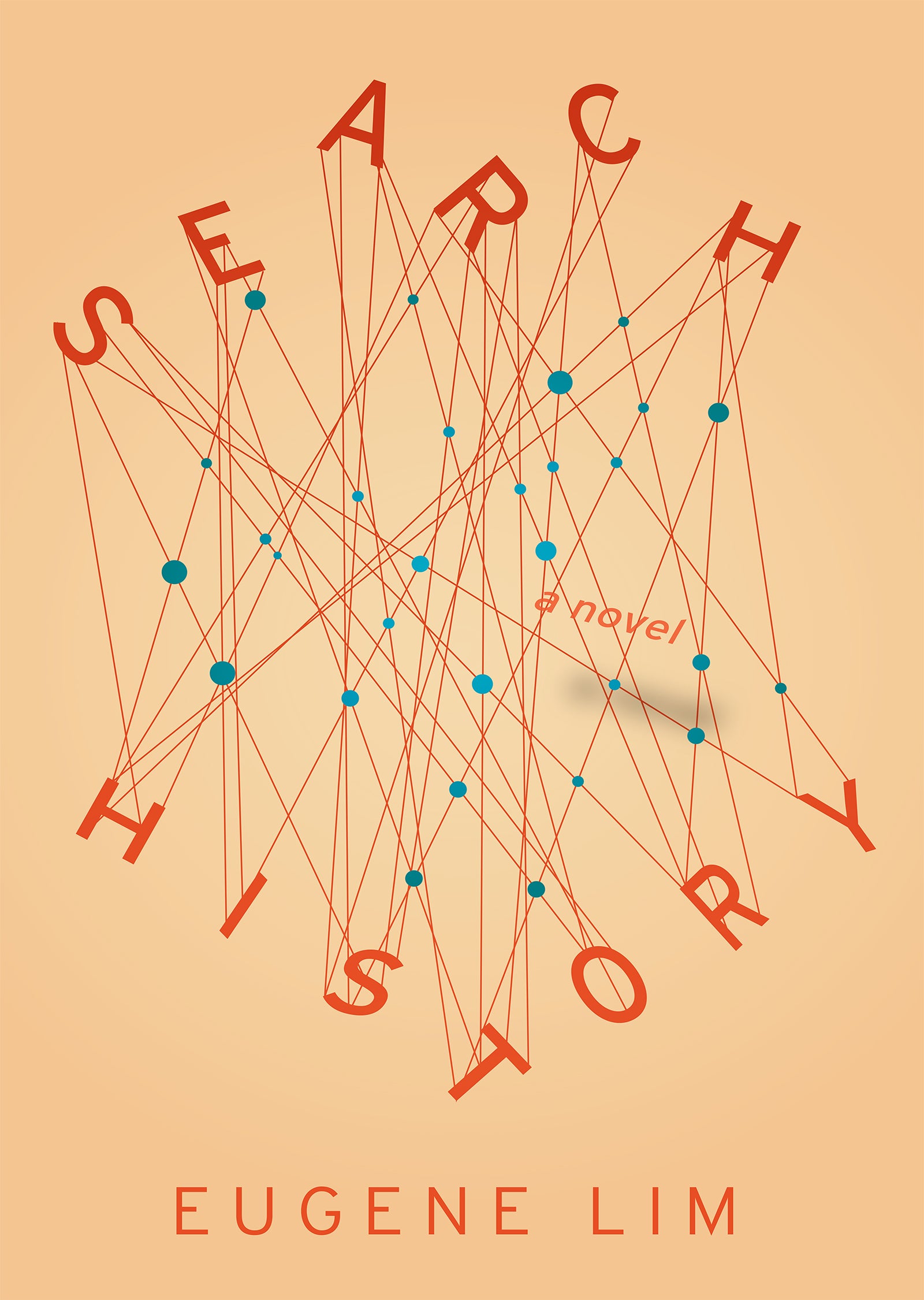 Book cover featuring the title in red text with the letters having red lines connecting them to each other like a word search and blue dots along the red lines on a beige background