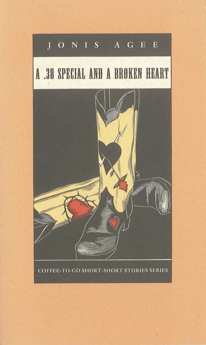 The cover of "A .38 Special and a Broken Heart" featuring a black background and a pair of cowboy boots covered in hearts and thorny roses.