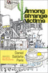 Cover of "Among Strange Victims," by Daniel Saldana Paris, featuring a multitude of random drawing on a white background. The most prominent of these drawings is a green cactus at the top of the cover. 
