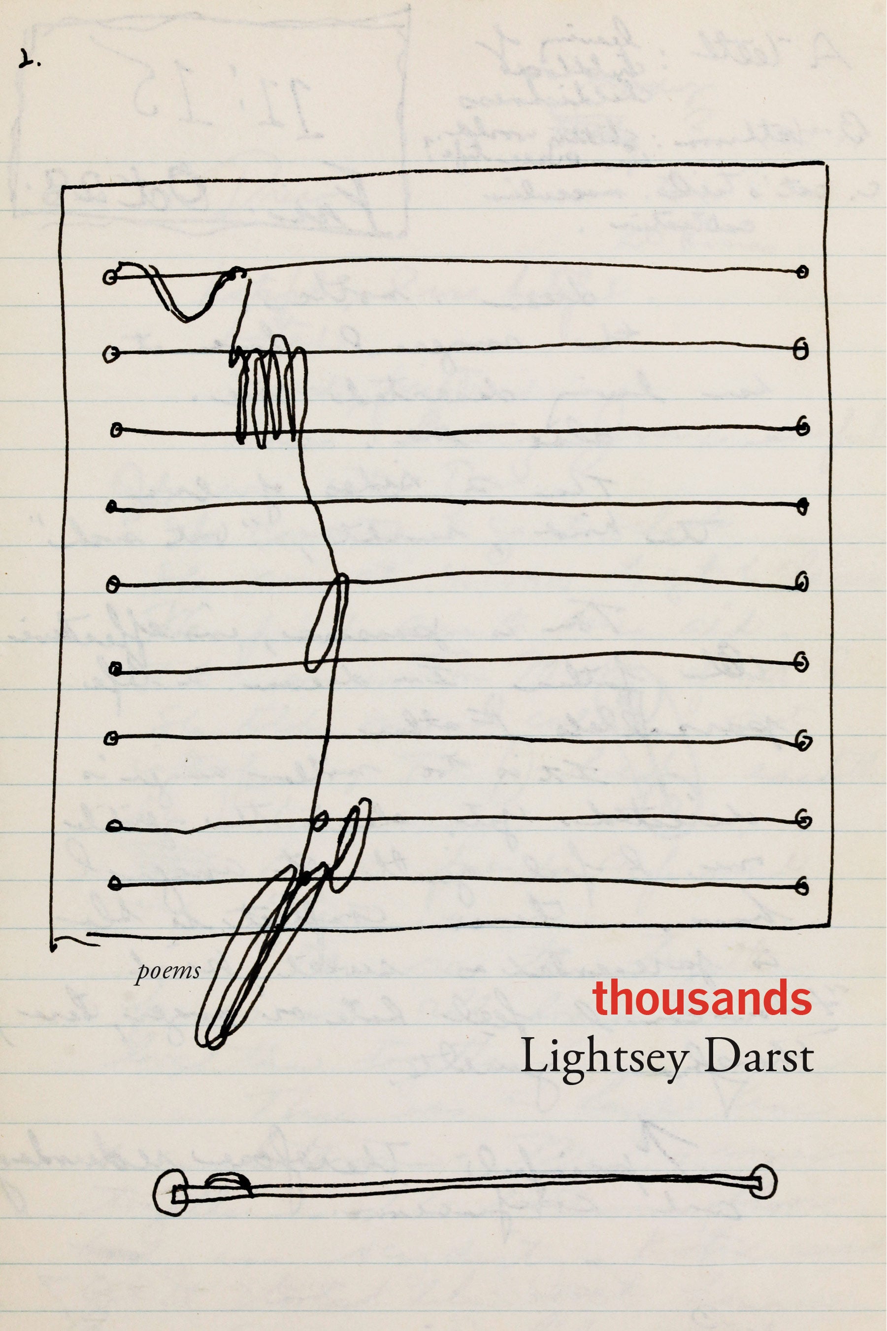 Book cover featuring drawn image of a scribble over multiple dotted lines on a piece of lined notebook paper