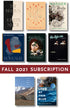Cover of the Fall 2021 Subscription, highlighting the covers of the eight featured titles; "The Breaks", "Search History", "Madder", "Borealis", "Jawbone", "The deja vu", "Written After A Massacre in the Year 2018", and "Look At This Blue". 