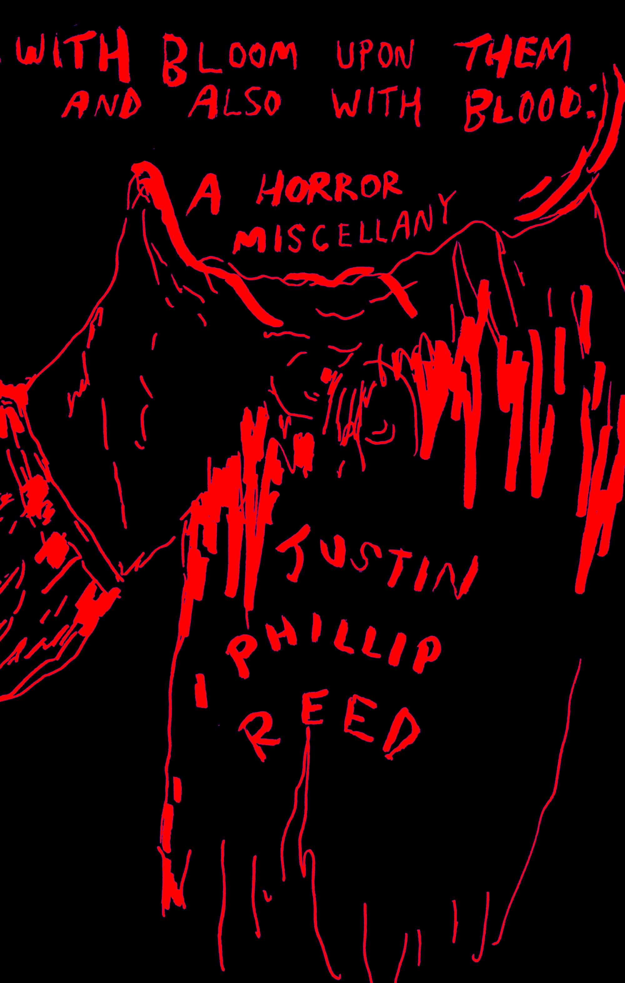Book Cover featuring messy red text spelling the title over a red sketched cover art on a black background