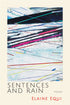 Cover of "Sentences and Rain," by Elaine Equi, which has several colorful lines crisscrossing the page with a blue and black background. 